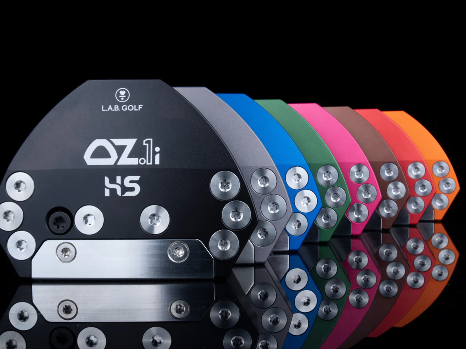 A selection of oz.1i putters from Lab golf showing the colours available