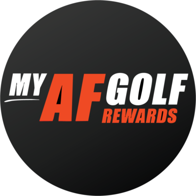 My AF Golf Rewards Logo Logo of My AF Golf Rewards, featuring black background with white and orange text