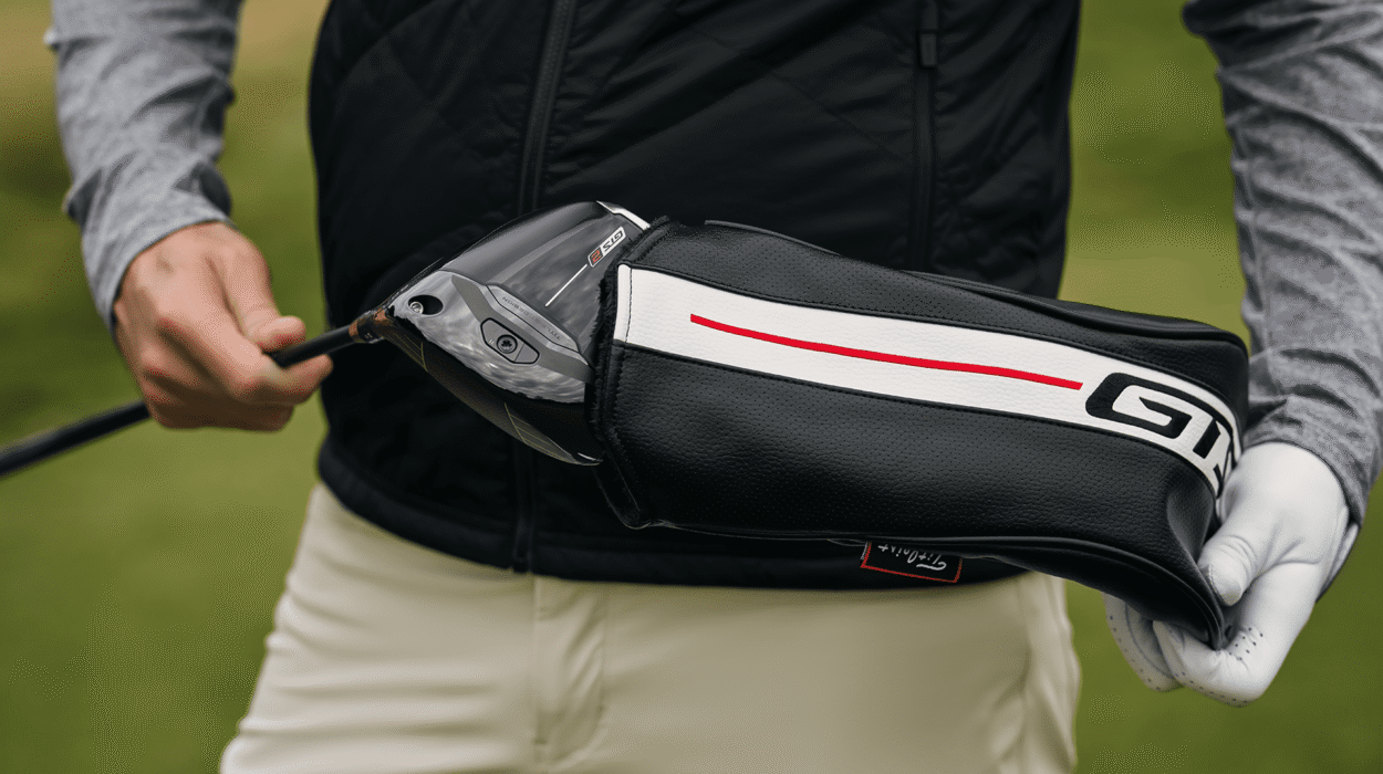 a close up of the titleist gts driver under the headcover